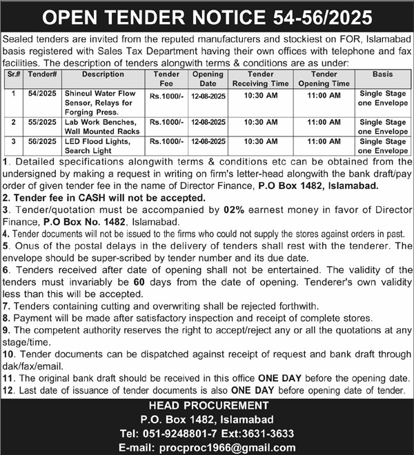 Public Sector Organization Islamabad Tender Notice